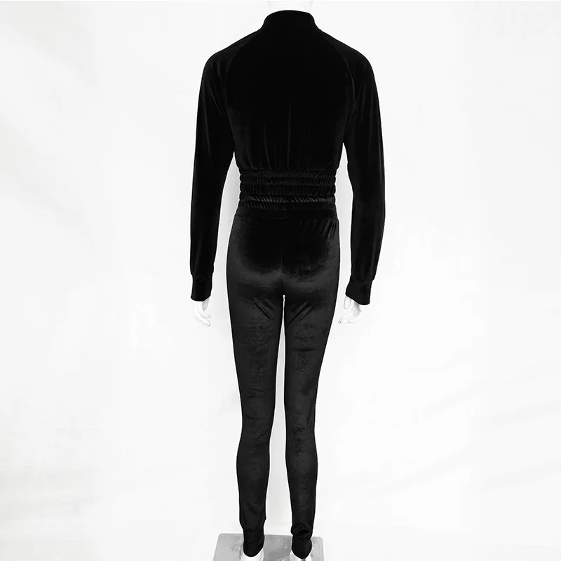 Бархатные спортивные костюмы MisDream, повседневные комплекты из двух предметов, укороченный топ с длинным рукавом, длинные штаны, комплекты из 2 предметов, женская одежда, велюровый спортивный костюм