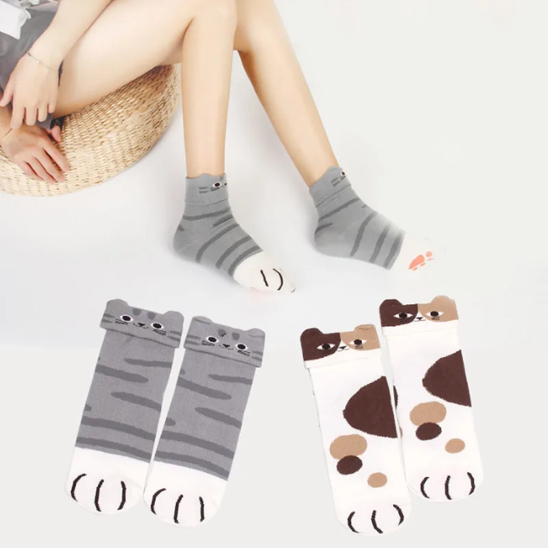 Носки женские средние с кошачьими ушками из чистого хлопка 2 цвета|Носки| |