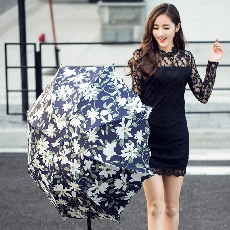 Новинка женский зонт с рисунком лилии защита от УФ-лучей зонты легкие анти-черное