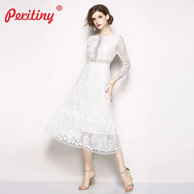 Peritiny белое кружевное платье для женщин весна лето осень повседневное