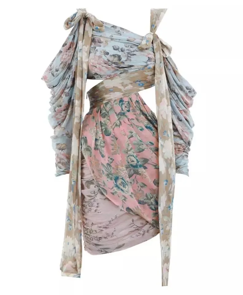 2018 Новое поступление платье с цветочным рисунком асимметричное сексапильное