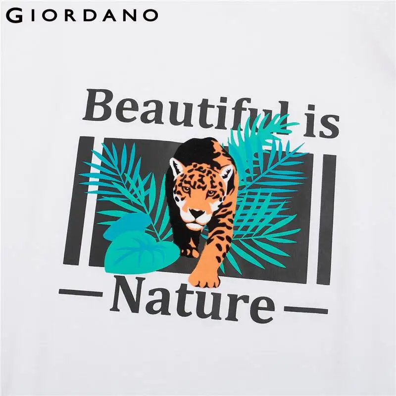 Giordano/мужская футболка красивый рисунок с принтом природы ребристая круглым