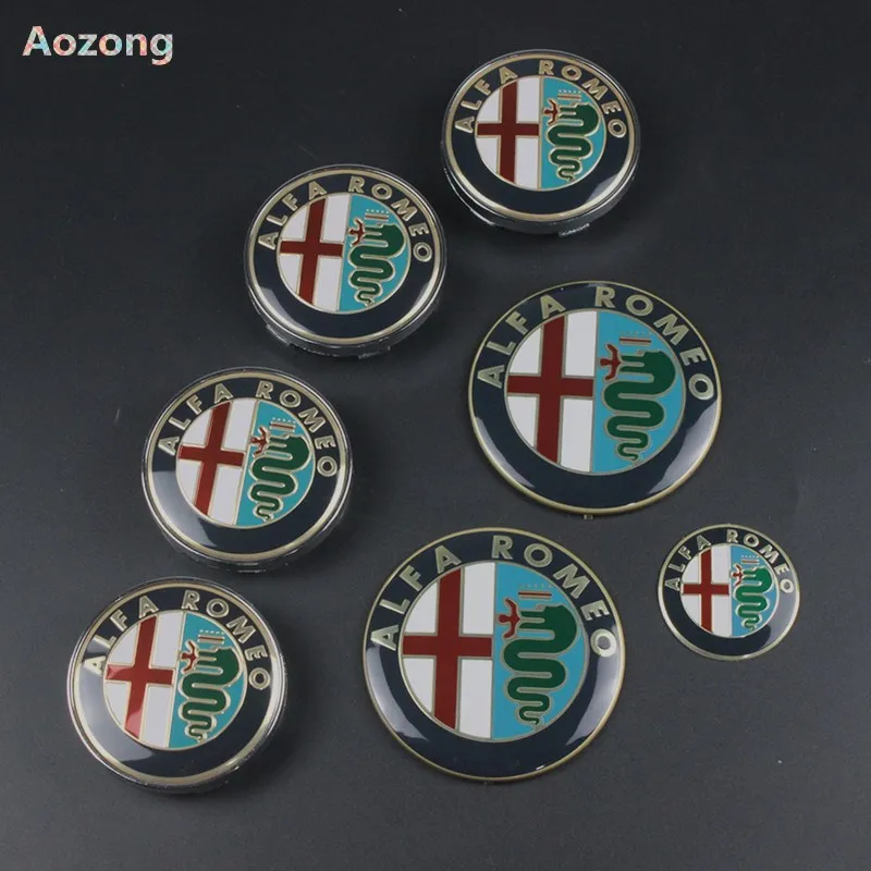 

7pcs Alfa Romeo New Logo 74mm Hood Trunk+ Steering Wheel Badge+ 60mm Wheel Center Cap Emblem Brera 159 SW New Spider Giulietta