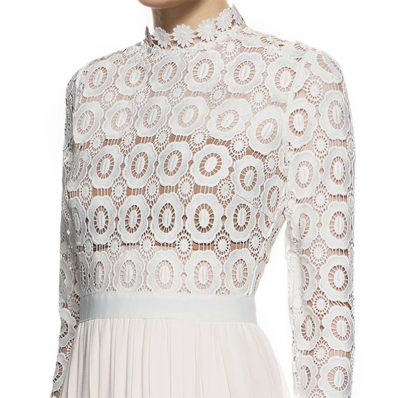 Lala IKAI/Для женщин плиссированные крючком Цветочные Кружево Макси Платья Туника