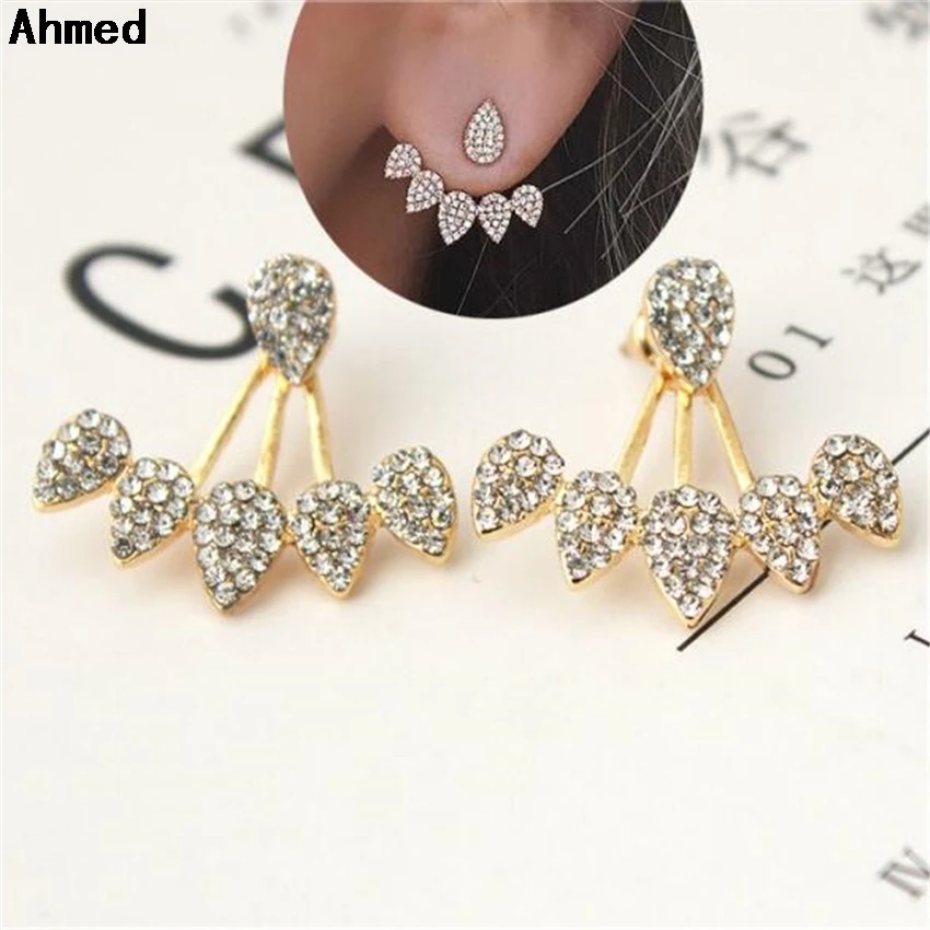 Женские двусторонние серьги гвоздики с кристаллами передняя и задняя часть|double