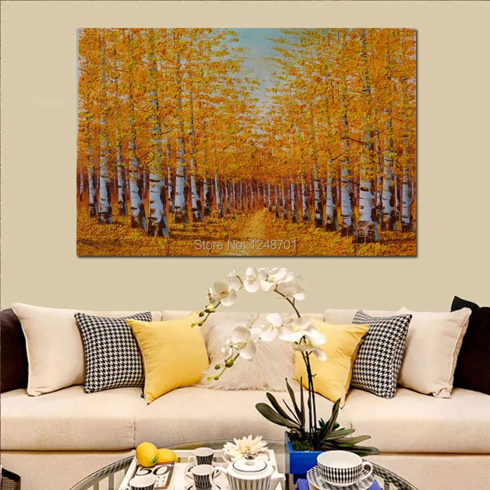 

Hand Painted Abstract Impasto Autumn Birch Forest Landscape Oil Painting Birch Forest Wall Picture Living Room Home Wall Decor