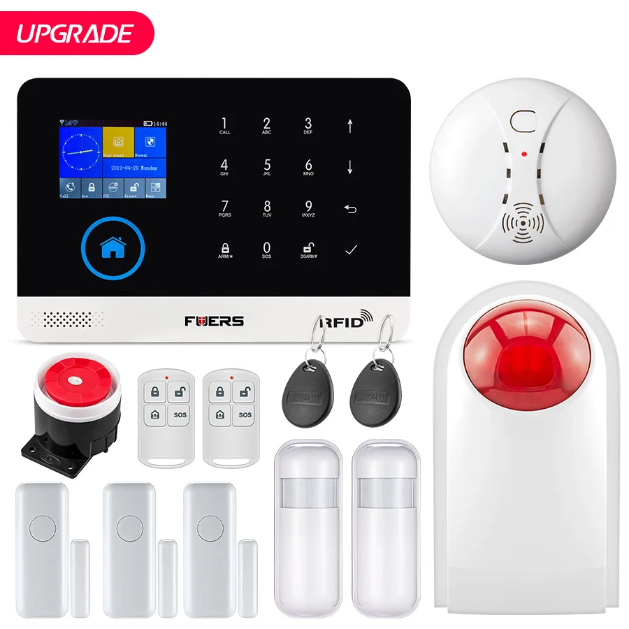 FUERS WG11 Wi-Fi GSM беспроводная домашняя бизнес охранная сигнализация Система управления приложением сирена RFID детектор движения PIR датчик дыма - Цвет: Kit 13