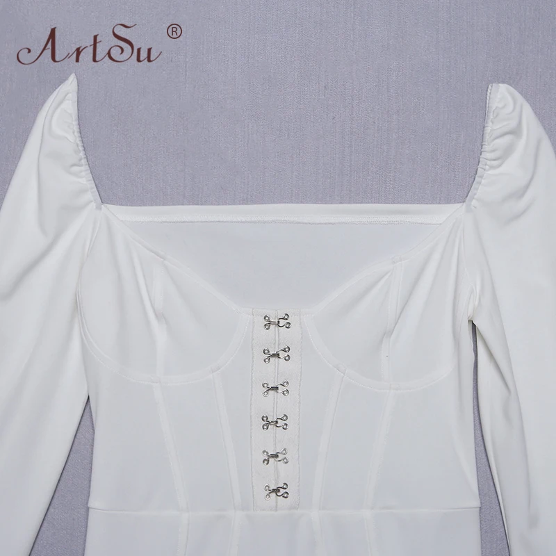 ArtSu/Белое платье Vestidos модные женские вечерние платья с длинным рукавом