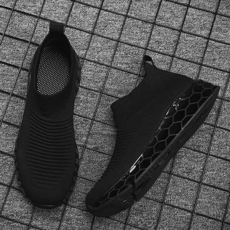 Slip On Black weideng лезвие hombre мужчин кроссовки волна квартир летать сетка пророчество случайные дыхания баскетбол спортивной обуви охлаждения шок поглощения моды кемпинг плюс 44 размера - Цвет: Slip On Black