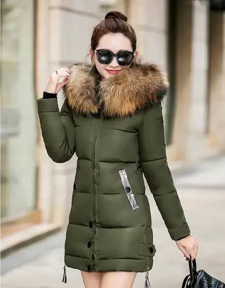ArmyGreen TYJTJY, зимняя женская куртка,, новая мода, уплотненный теплый зимний пуховик, Женская парка, длинное пальто, тонкие меховые шубы с капюшоном - Цвет: ArmyGreen
