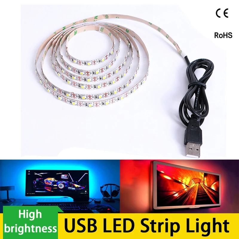 USB Светодиодная лента 3528 DC 5V RGB/белый/теплый белый 50 см 1 м 2 3 4 5 ТВ Настольный экран