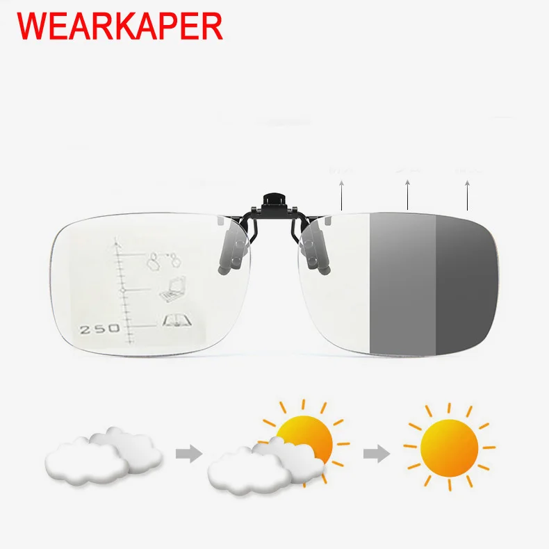 WEARKAPER солнечные фотохромные прогрессивные очки для чтения мужские многофокусные флип-клип-ридер без оправы портативные очки пресбиопии 1,0-4