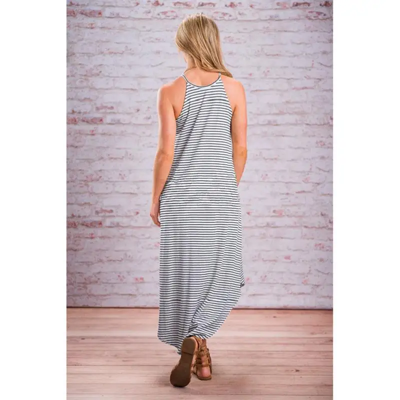 tcYct Summer Pregnant Women's Striped Long Dress Sleeveless Loose Casual Pregnancy Beach Clothing Brief Maternity Clothes | Мать и