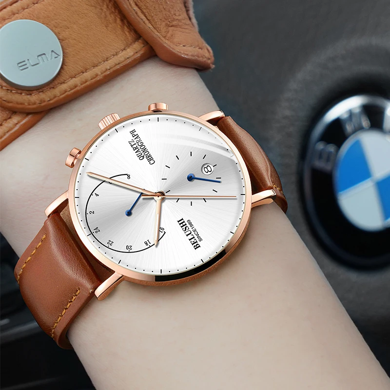 

2019 relogio masculino Fashion watch men Top Brand Luxury Chronograph Quartz Watch High quality Waterproof leather wristwatch