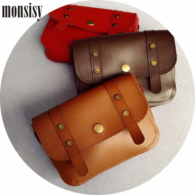 Monsisy Christmas Children Handbag Wallet Boy Coin Purse Bag Vintage Rivet PU Leather Girl Shoulder Retro Kid Small Gift |