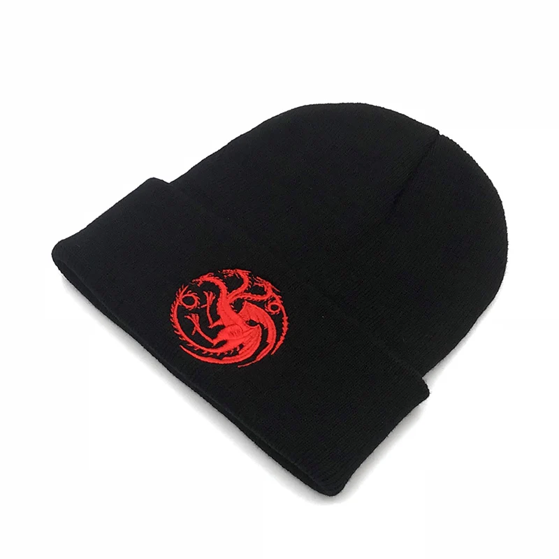 Красный Игра престолов Дом Таргариен знак Headed дракон для мужчин Skullies зимняя шапка Трикотажные хип хоп wo теплые кепки шапочка - Цвет: Красный