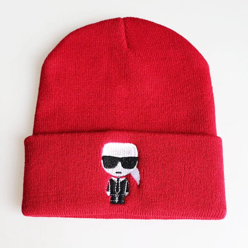 Модные шапочки вышитые зимние шапки для мужчин и женщин осенние и зимние вязаные Лыжная Шапка Кепка шерстяная шапка - Цвет: red