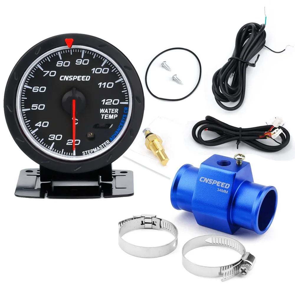 with 34mm CNSPEED 60 мм Датчик температуры 20-120 C Температура воды метр красный и белый Освещение автомобиля воды с датчиком адаптер - Цвет: with 34mm