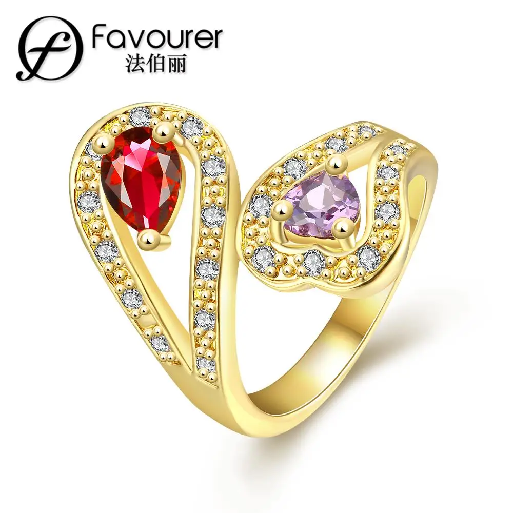 Цветной хрустальный камень модное кольцо с цветком белого/розового золота