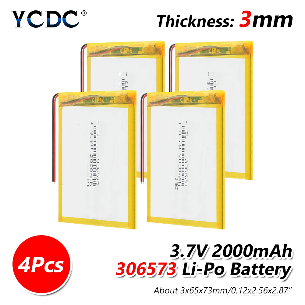 1/2/4 шт. 306573 2000mAh 3,7 V литий-полимерный аккумуляторная батарея для MP3 gps навигатор DVD рекордер гарнитура электронная камера