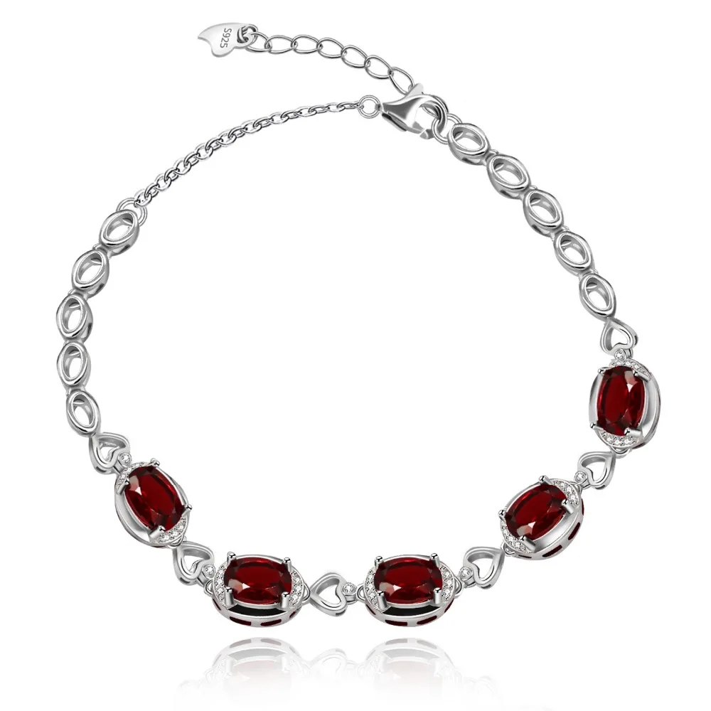 

Almei 925 Sterling Silver Bracelet Red Garnet Bracelet White Gold Color Bracelet for Women Girls Birthday Gift FB052