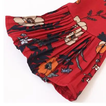 flare sleeve red Mori Girl, плиссированное платье с цветочным принтом, новинка, весна-лето, цветочное винтажное платье, женские длинные шифоновые платья, зеленый, красный, черный - Цвет: flare sleeve red