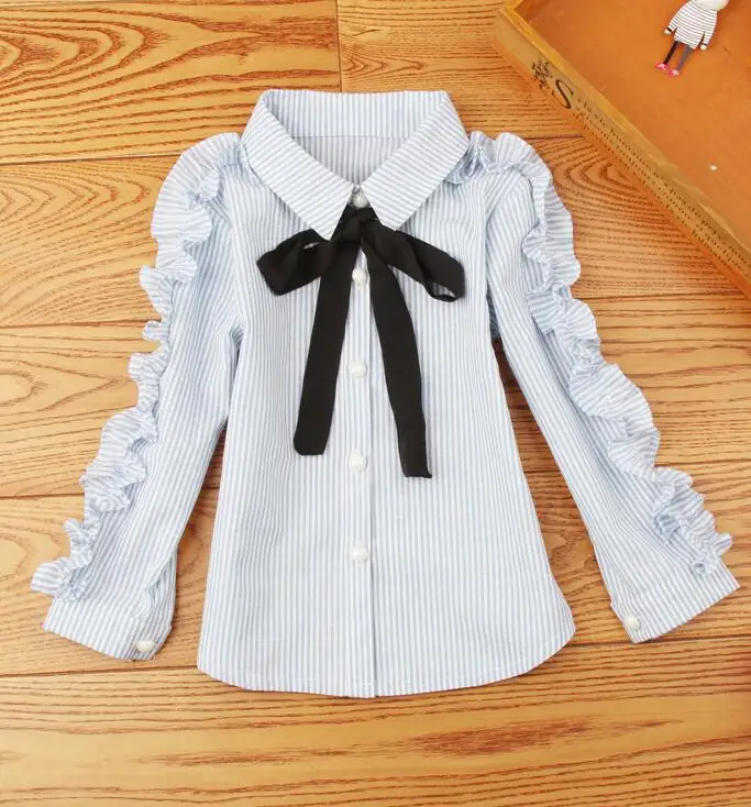 design 18 girls tops Белая блузка для девочек кружевные топы с длинными рукавами для маленьких девочек и подростков, школьная форма, рубашка в полоску детская одежда для детей возрастом 6, 8, 10, 12 лет - Цвет: design 18 girls tops