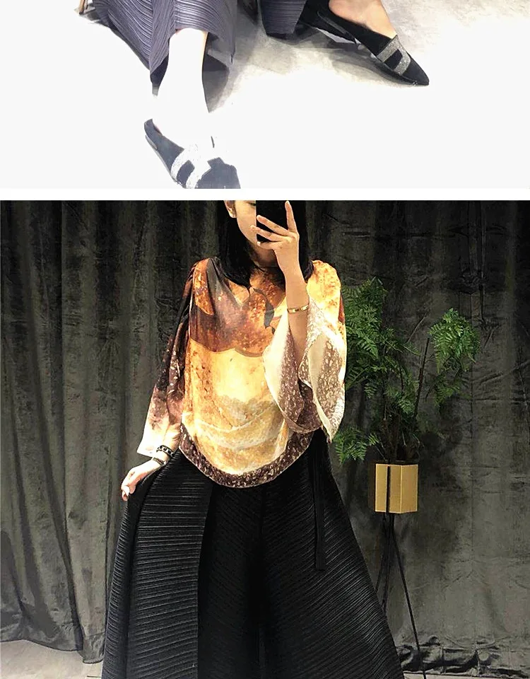 Changpleat новые женские широкие брюки Miyak плиссированные модные дизайнерские свободные однотонные женские брюки с эластичной резинкой на талии размера плюс