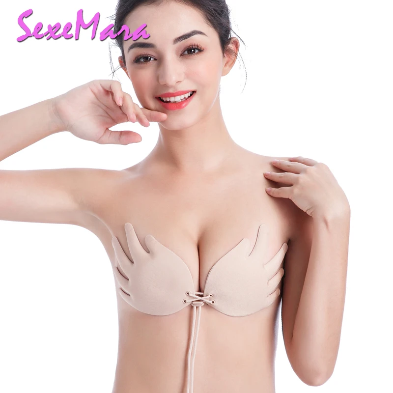 Сексуальные руки Форма на шнуровке Push Up Bra большой Размеры D E Cup супер липкий клей