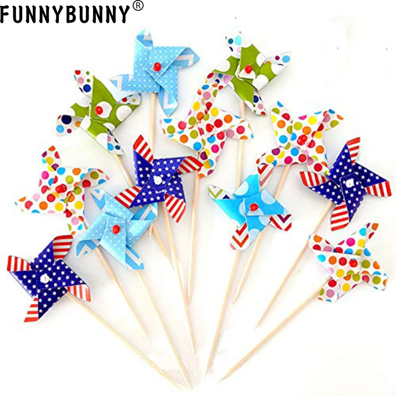FUNNYBUNNY Pinwheel Cupcake Picks топпер для торта С Днем Рождения обертка кекса украшение