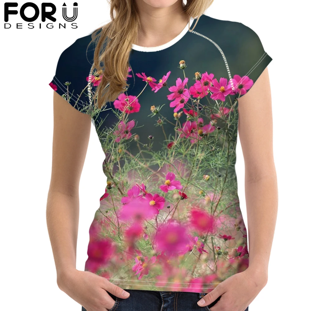 Женская футболка с коротким рукавом FORUDESIGNS летняя из мягкого полиамида цветочным