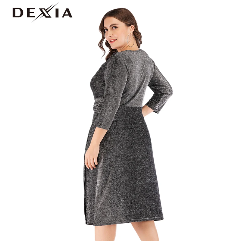 DEXIA элегантное сексуальное повседневное женское платье с длинным рукавом плюс