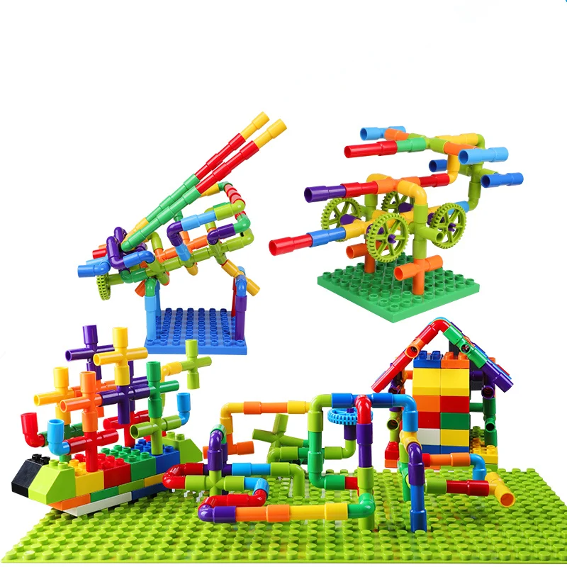 38-306PCS ABS Material DIY Water Pipe Building Blocks Pipeline Tunnel Toys with Base Plate Compatible Big Size Bricks Gift | Игрушки и