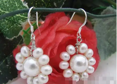 Красивые белый жемчужный &amp морской раковины жемчужные серьги-Серебряные Крючки