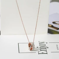 yun ruo 2018 new arrival rose gold color chic style crystal round pendant necklace fashion titanium steel woman jewelry not fade