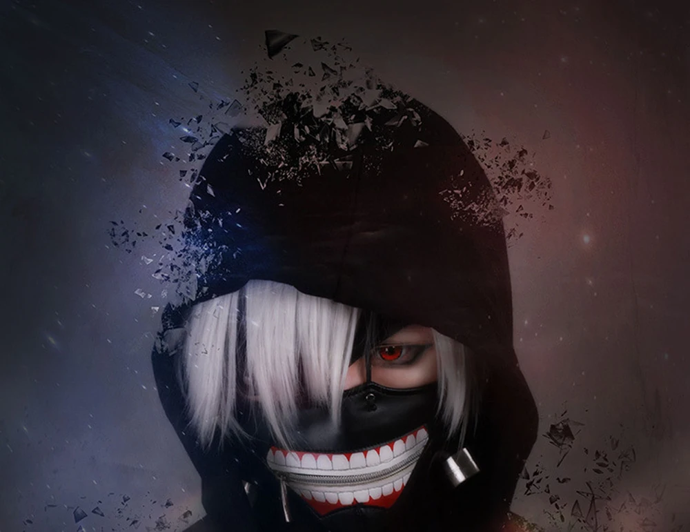Японское аниме «Токийский Гуль»; маскарадные костюмы Kaneki Ken; маскарадные костюмы с капюшоном; куртки; Черная боевая униформа; Полный комплект с маской