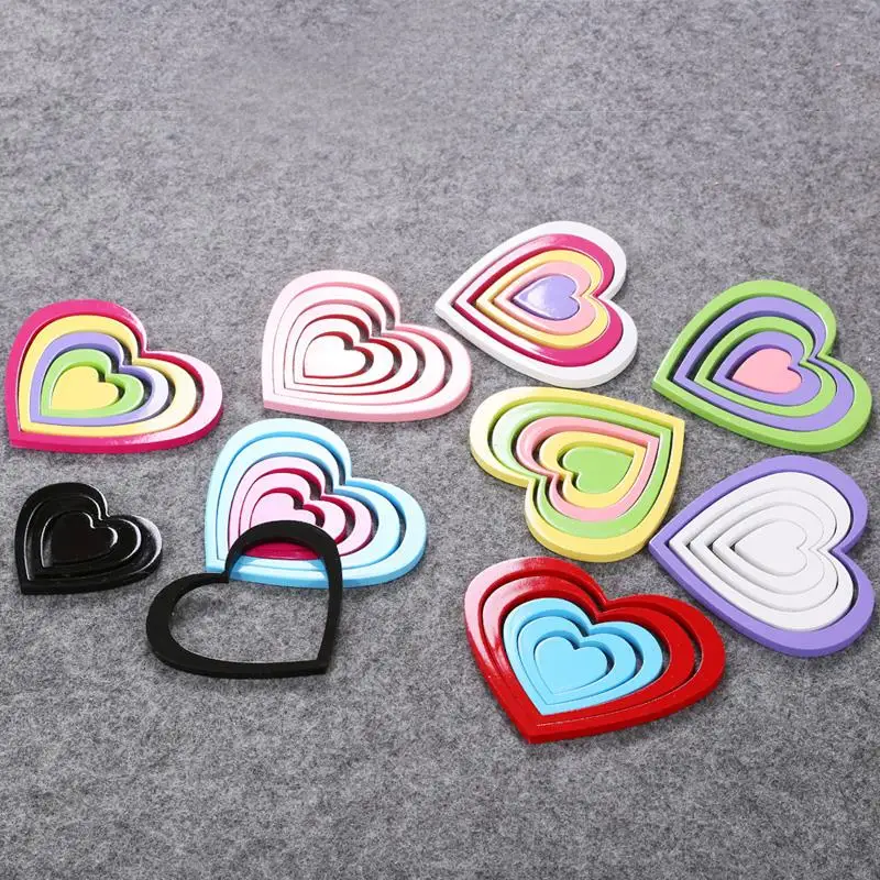 Многоцветная деревянная 3d-наклейка в форме сердца трехмерная настенная наклейка