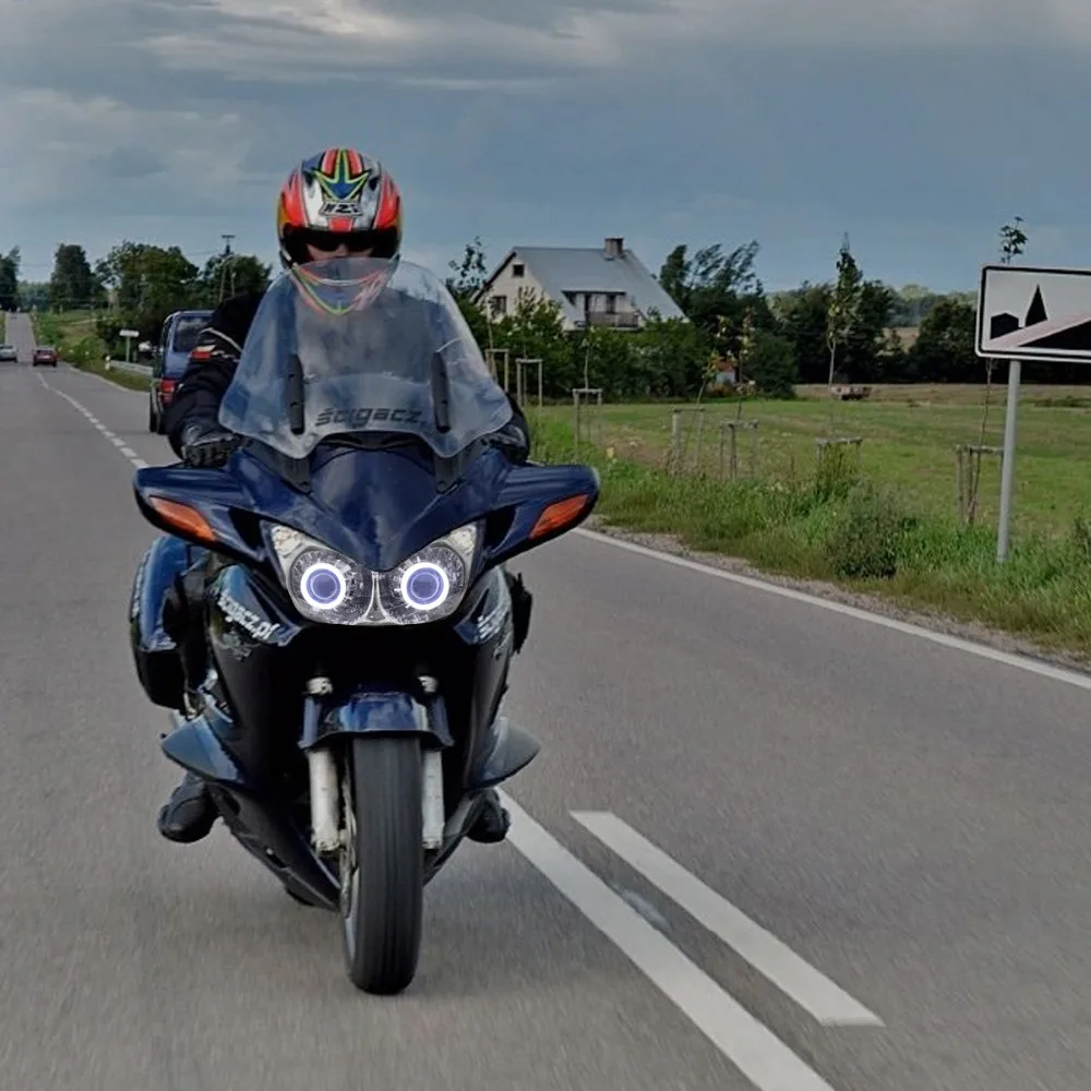 KT Передние фары для мотоцикла Honda ST1300 Pan European 2001 2002 2003 2004 2005 2006 2007 2008 2009 2010 2011 2012 2013 белый "Глаз ангела"+синий "Глаз демона" 55 Вт