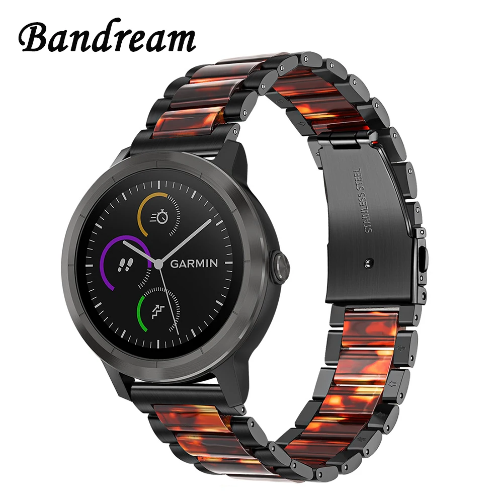 

Stainless Steel & Resin Watchband for Garmin Vivoactive 4 4S 3 / Vivomove HR 3 3S Luxe Style Venu Watch Band Quick Release Strap