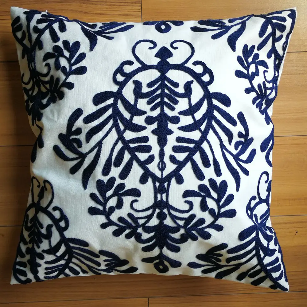 Голубая Подушка Чехлы Чехол для подушки с вышивкой вышитые декоративные пледы