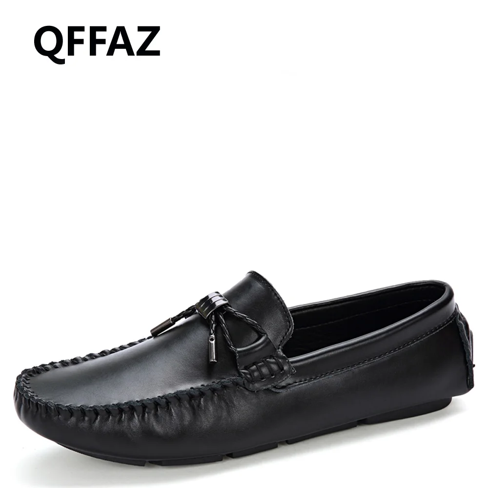 QFFAZ New Men Shoes Leather Mocassins Loafers Slip On Casual Oxford Dress Drop Shipping | Обувь
