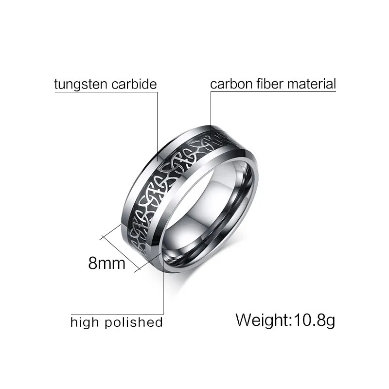 8mm ring men Обручальные кольца Мужские Вольфрам углеродное волокно инкрустированные Кельтский Узел Обручальное кольцо Wome Ringen для него и ее влюбленных невесты ювелирные изделия - Цвет основного камня: 8mm ring men