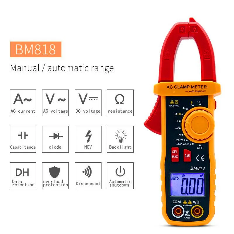 BM818 BM819 цифровой мультиметр Амперметр ACV/DCV/ACA Автоматический диапазон измерения большой емкости NCV цифровой клещи