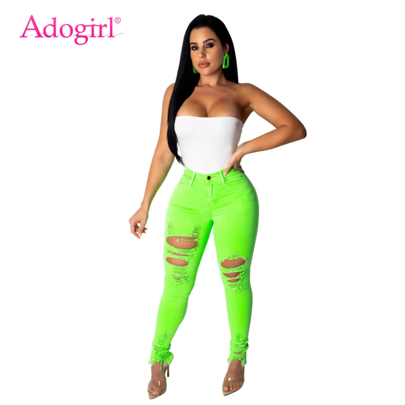 Женские флуоресцентные джинсы Adogirl эластичные повседневные джинсовые брюки с