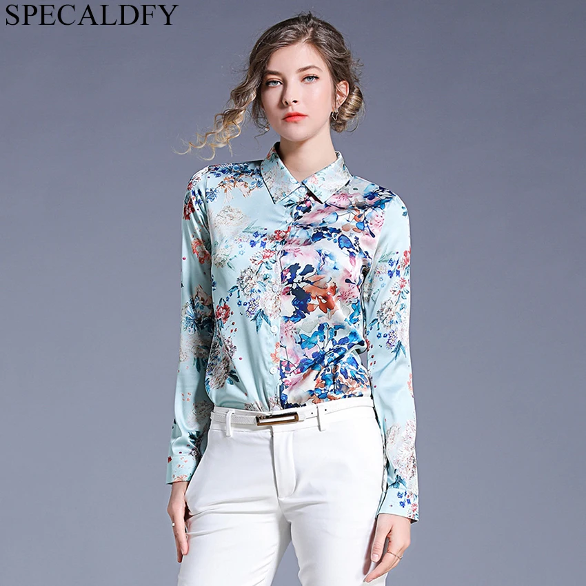 Женская блузка с длинным рукавом Элегантная цветочным принтом размера плюс