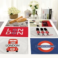 european and british london car logo western placemat telephone booth british flag cotton and linen insulation tableware mat