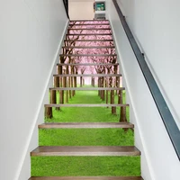 self adhesive cherry blossom tree green grass landscape staircase sticker home stairs decoration