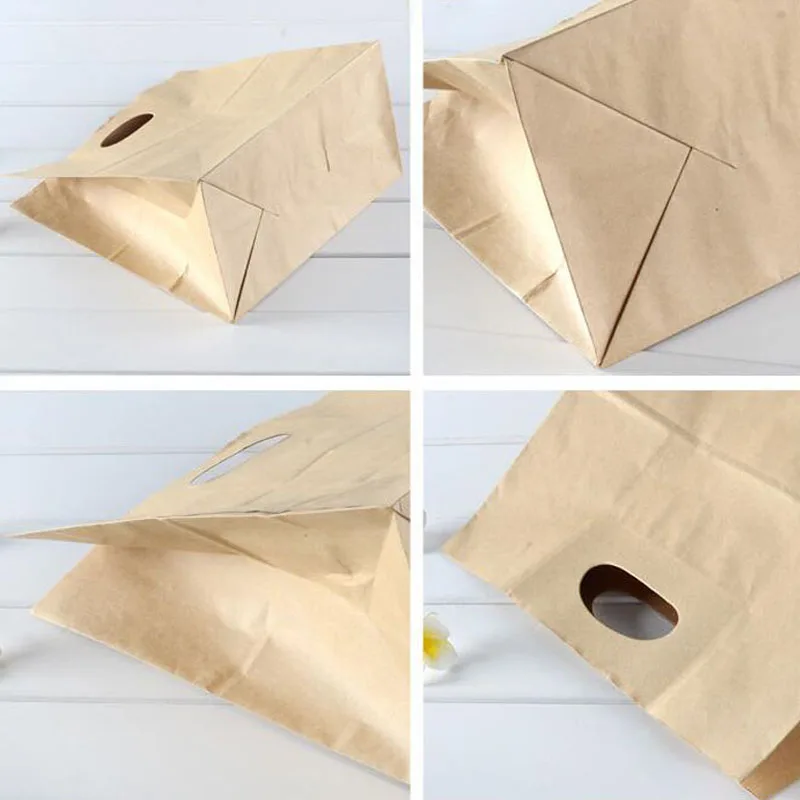 

100pcs/lot 28x15x28cm Large Kraft Paper Bags Bread Snack Sanwich Wrap Boxes Takeout Food Packaging Gift Handle Bags