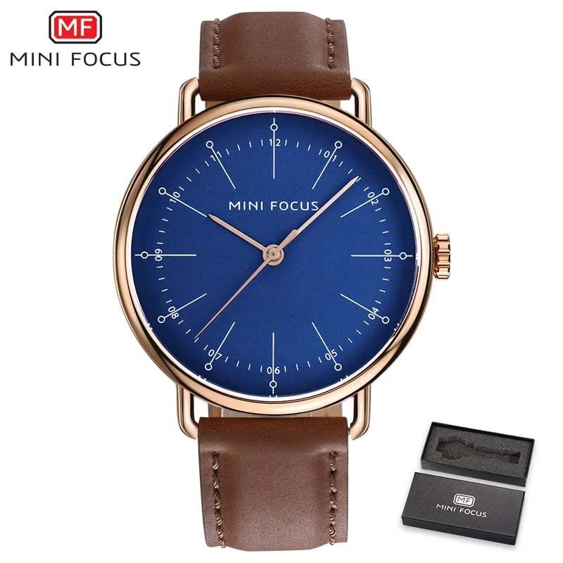 Blue with Box Мини фокус Лидирующий бренд мужские часы кварцевые модные простые Стильные Кожаные повседневные военные мужские часы водонепроницаемые Relogio Masculino - Цвет: Blue with Box