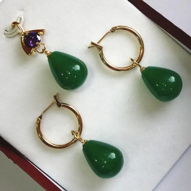 

simple and decent 12*16mm green jades pendant, earrings sets best gift for lady